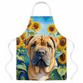 Shar Pei in Sunflowers Apron Cooking Kitchen Server Baking Crafts Gardening for Adult Women Men, Unisex, Large, Multicolor