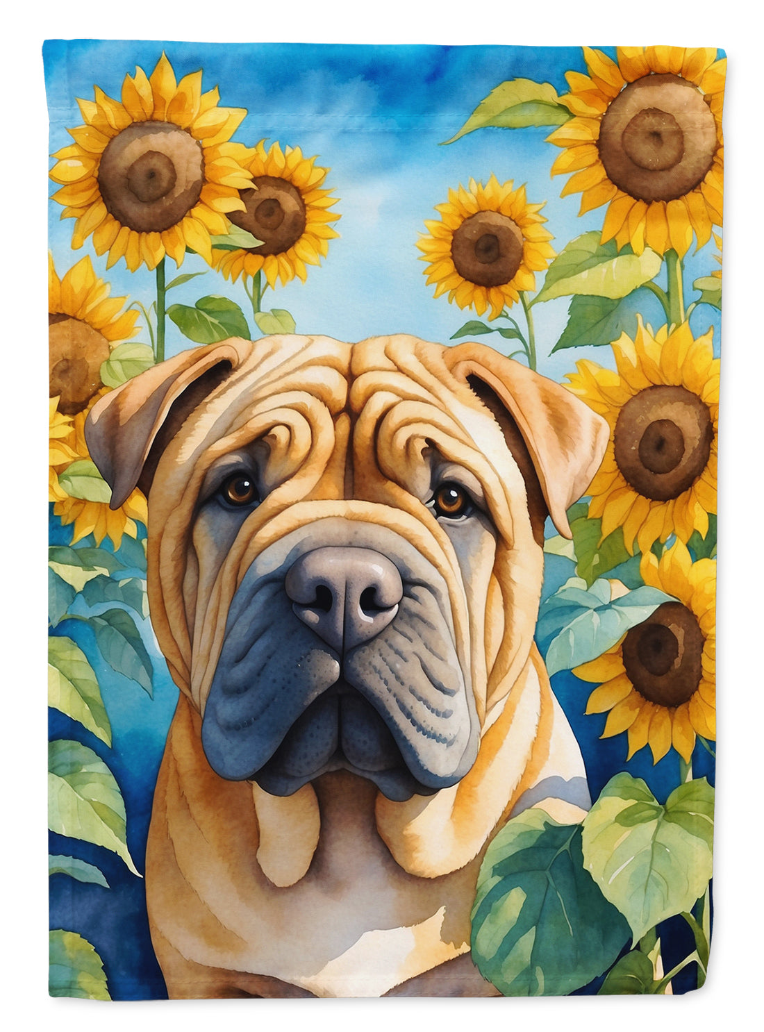 Shar Pei in Sunflowers House Flag 28x40 Porch Sleeve Pole Decorative Outside Yard Banner Artwork Wall Hanging, Polyester