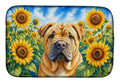Shar Pei in Sunflowers Dish Drying Mat Absorbent Dish Drying Mat Pad for Kitchen Counter Dish Drainer Mat for Countertop, 14 x 21", Multicolor