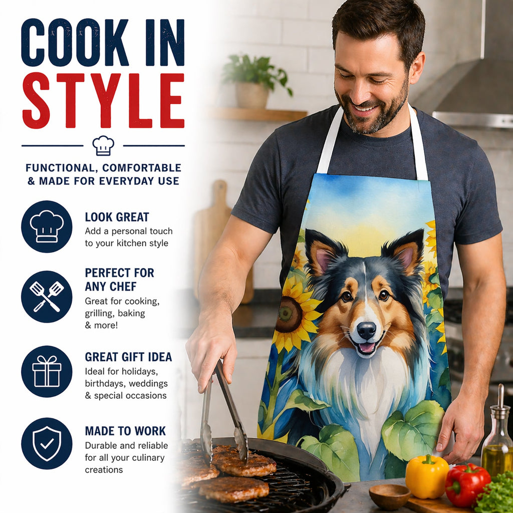 Sheltie in Sunflowers Apron Cooking Kitchen Server Baking Crafts Gardening for Adult Women Men, Unisex, Large, Multicolor