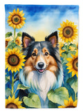 Sheltie in Sunflowers House Flag 28x40 Porch Sleeve Pole Decorative Outside Yard Banner Artwork Wall Hanging, Polyester