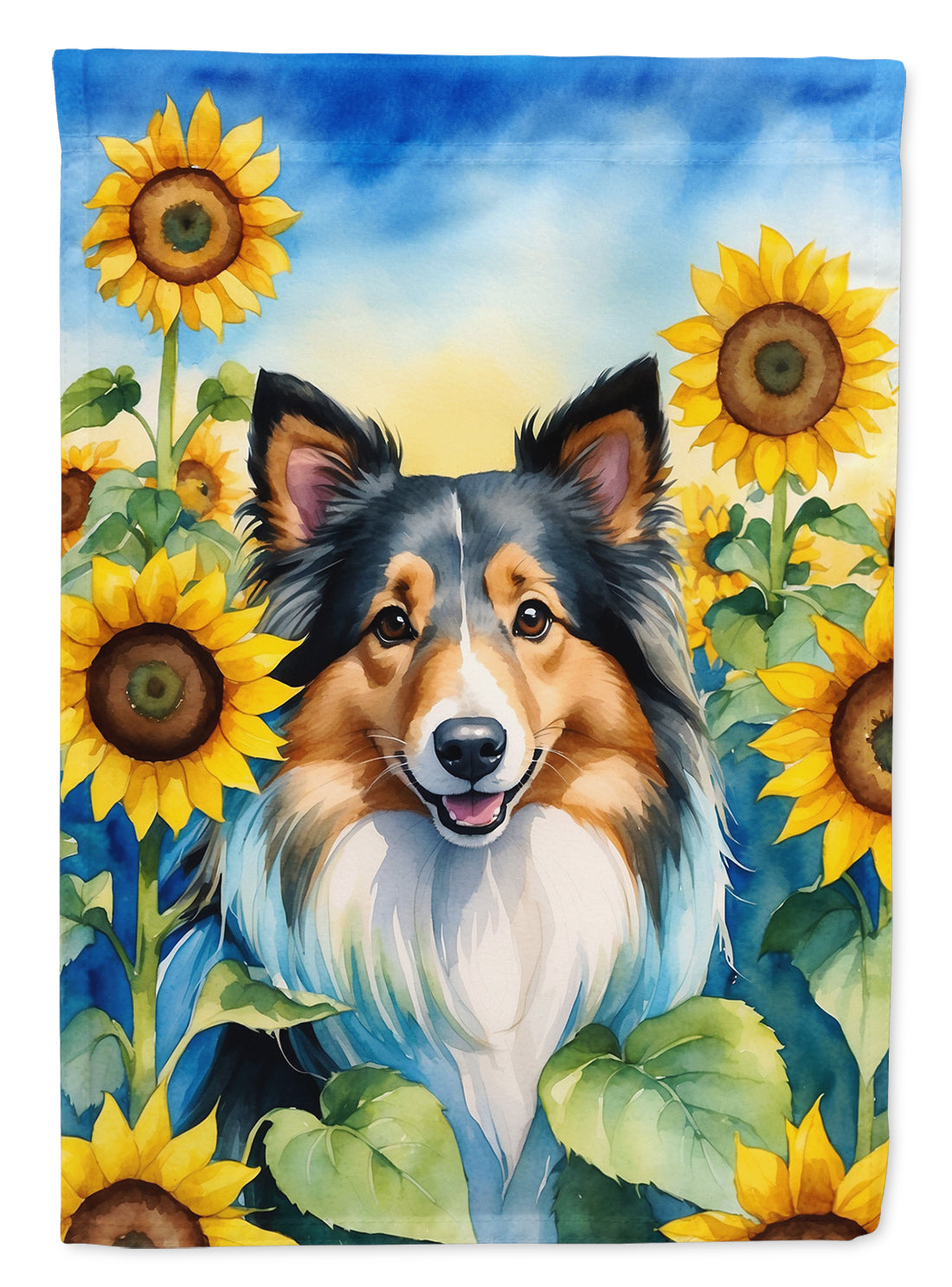 Sheltie in Sunflowers House Flag 28x40 Porch Sleeve Pole Decorative Outside Yard Banner Artwork Wall Hanging, Polyester