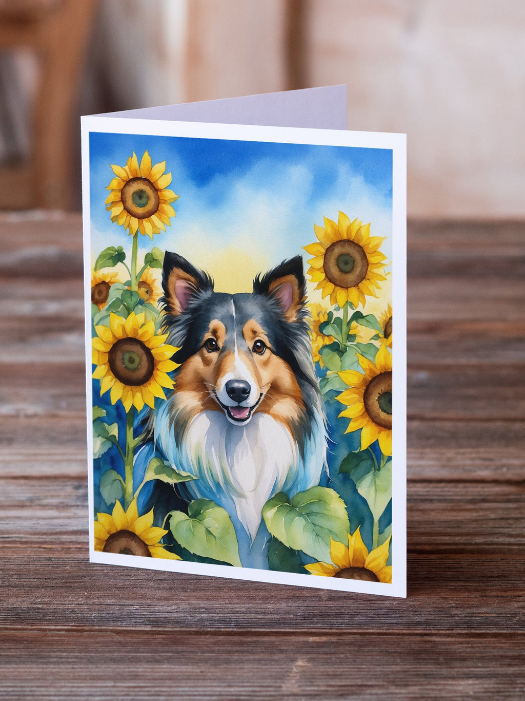 Sheltie in Sunflowers Greeting Cards Pack of 8 Blank Cards with Envelopes Whimsical A7 Size 5x7