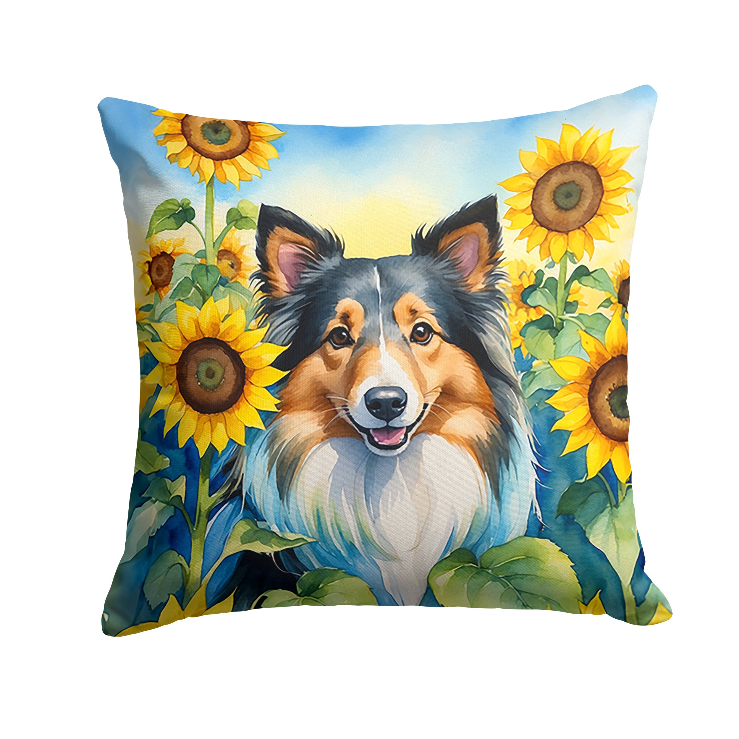 Sheltie in Sunflowers Decorative Throw Pillow 18x18 Indoor Outdoor Accent Cushion, Fabric Cover with Insert for Sofa, Bed, Porch & Living Room