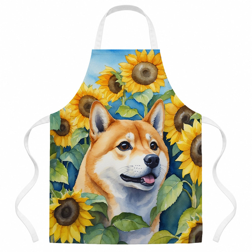 Shiba Inu in Sunflowers Apron Cooking Kitchen Server Baking Crafts Gardening for Adult Women Men, Unisex, Large, Multicolor