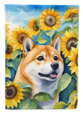 Shiba Inu in Sunflowers House Flag 28x40 Porch Sleeve Pole Decorative Outside Yard Banner Artwork Wall Hanging, Polyester