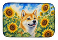 Shiba Inu in Sunflowers Dish Drying Mat Absorbent Dish Drying Mat Pad for Kitchen Counter Dish Drainer Mat for Countertop, 14 x 21", Multicolor
