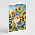 Shiba Inu in Sunflowers Greeting Cards Pack of 8 Blank Cards with Envelopes Whimsical A7 Size 5x7