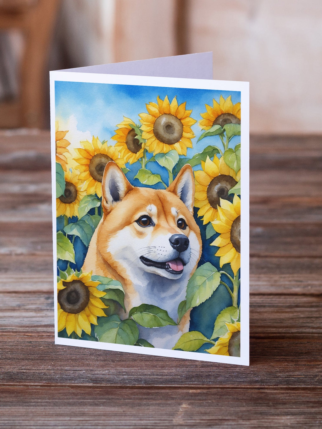 Shiba Inu in Sunflowers Greeting Cards Pack of 8 Blank Cards with Envelopes Whimsical A7 Size 5x7