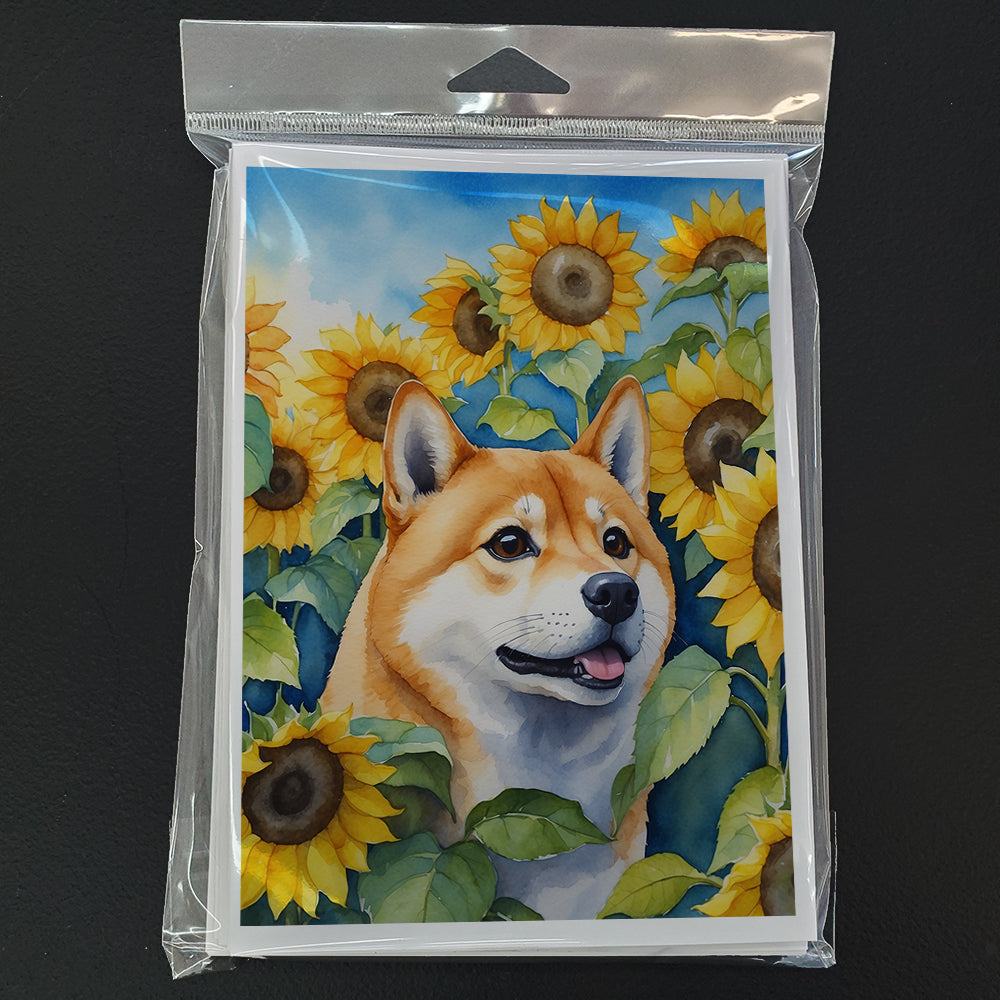 Shiba Inu in Sunflowers Greeting Cards Pack of 8 Blank Cards with Envelopes Whimsical A7 Size 5x7