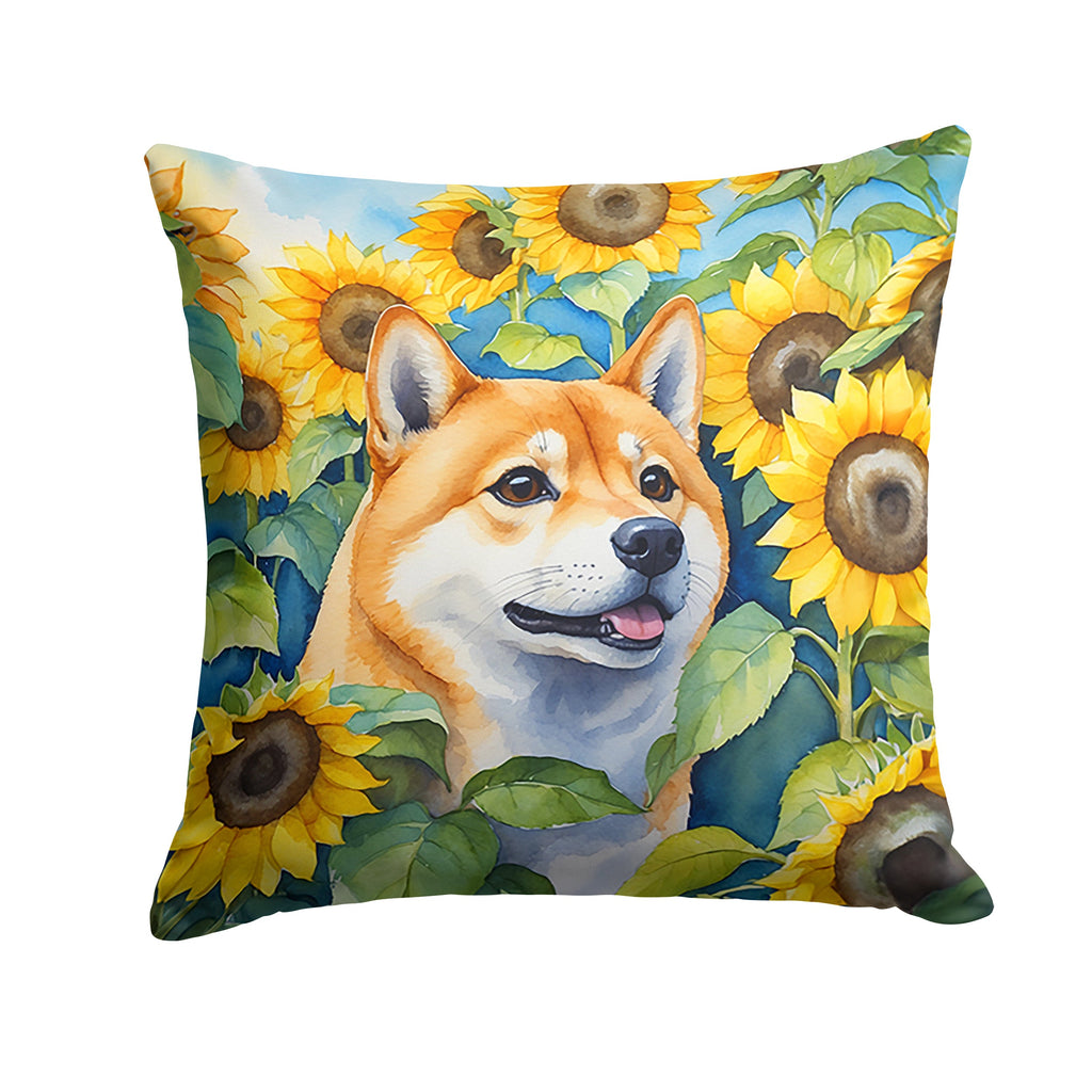 Shiba Inu in Sunflowers Decorative Throw Pillow 18x18 Indoor Outdoor Accent Cushion, Fabric Cover with Insert for Sofa, Bed, Porch & Living Room
