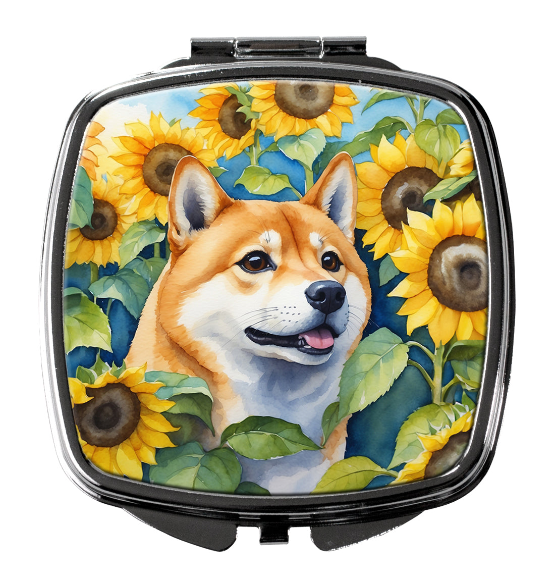 Shiba Inu in Sunflowers Compact Mirror Decorative Travel Makeup Mirror for Women Girls Gifts Pocket Makeup Mirror Folding Handheld