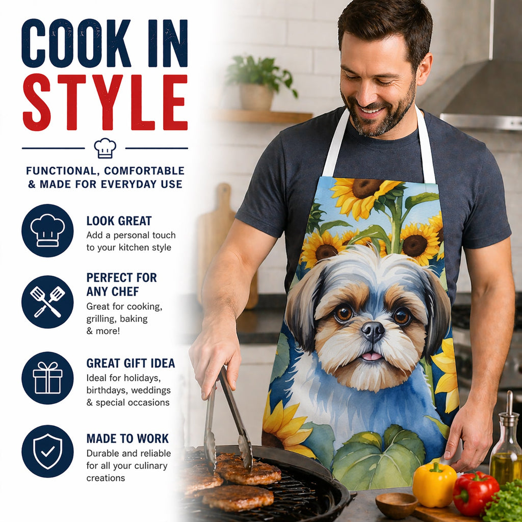 Shih Tzu in Sunflowers Apron Cooking Kitchen Server Baking Crafts Gardening for Adult Women Men, Unisex, Large, Multicolor
