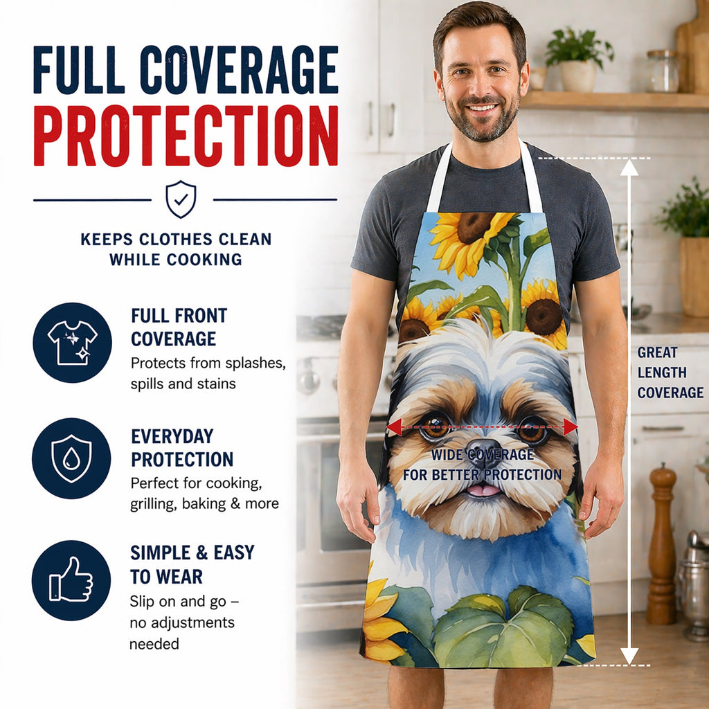 Shih Tzu in Sunflowers Apron Cooking Kitchen Server Baking Crafts Gardening for Adult Women Men, Unisex, Large, Multicolor