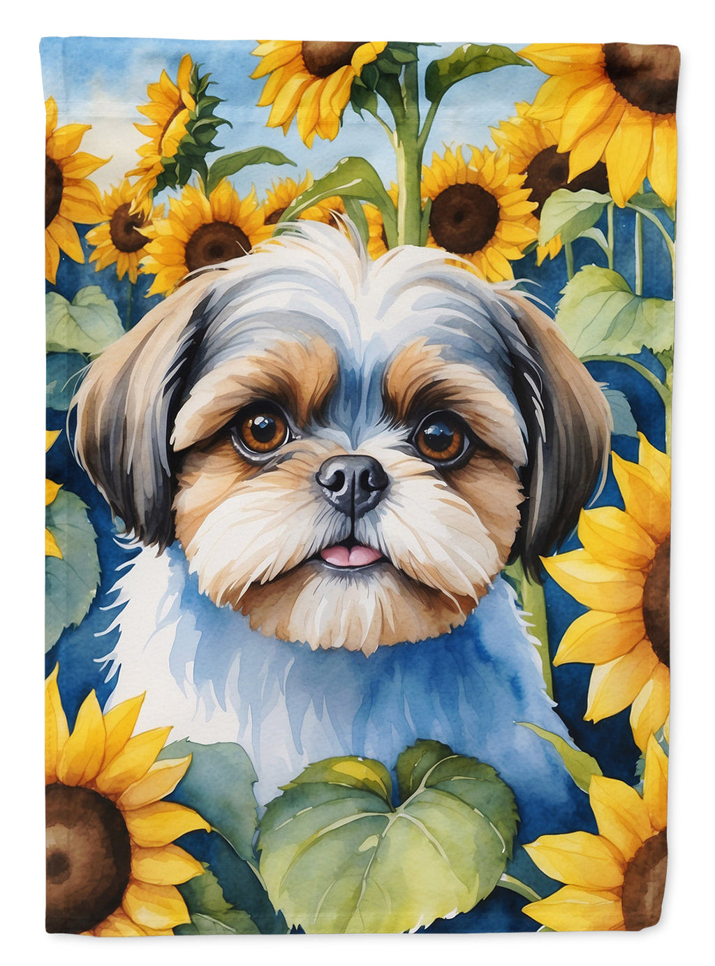 Shih Tzu in Sunflowers House Flag 28x40 Porch Sleeve Pole Decorative Outside Yard Banner Artwork Wall Hanging, Polyester