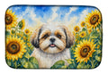 Shih Tzu in Sunflowers Dish Drying Mat Absorbent Dish Drying Mat Pad for Kitchen Counter Dish Drainer Mat for Countertop, 14 x 21", Multicolor