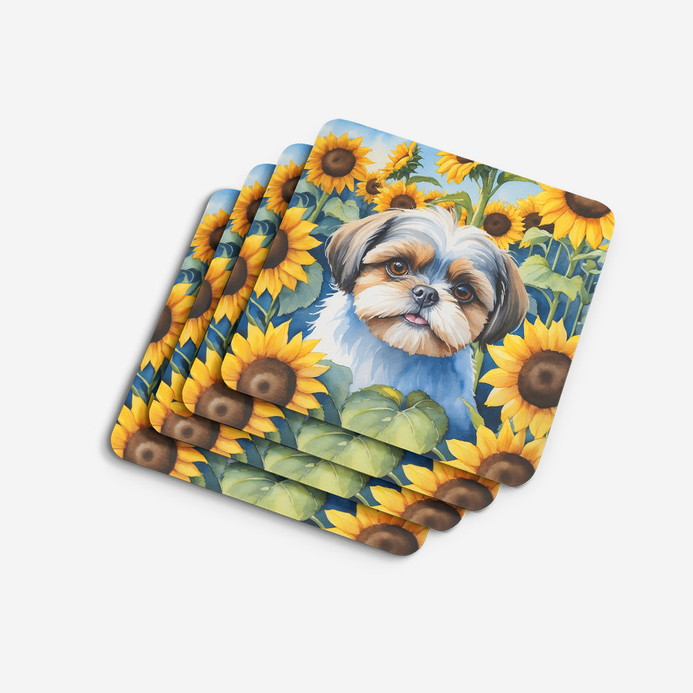 Shih Tzu in Sunflowers Foam Coasters Set of 4 Cup Coasters for Indoor Outdoor, Tabletop Protection, Anti Slip, Mouse pad Material