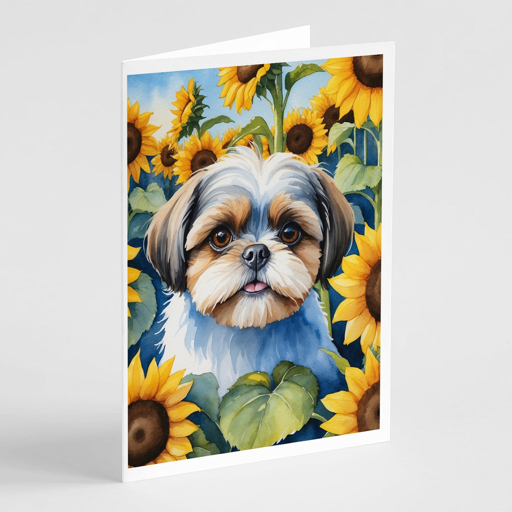Shih Tzu in Sunflowers Greeting Cards Pack of 8 Blank Cards with Envelopes Whimsical A7 Size 5x7