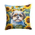 Shih Tzu in Sunflowers Decorative Throw Pillow 18x18 Indoor Outdoor Accent Cushion, Fabric Cover with Insert for Sofa, Bed, Porch & Living Room