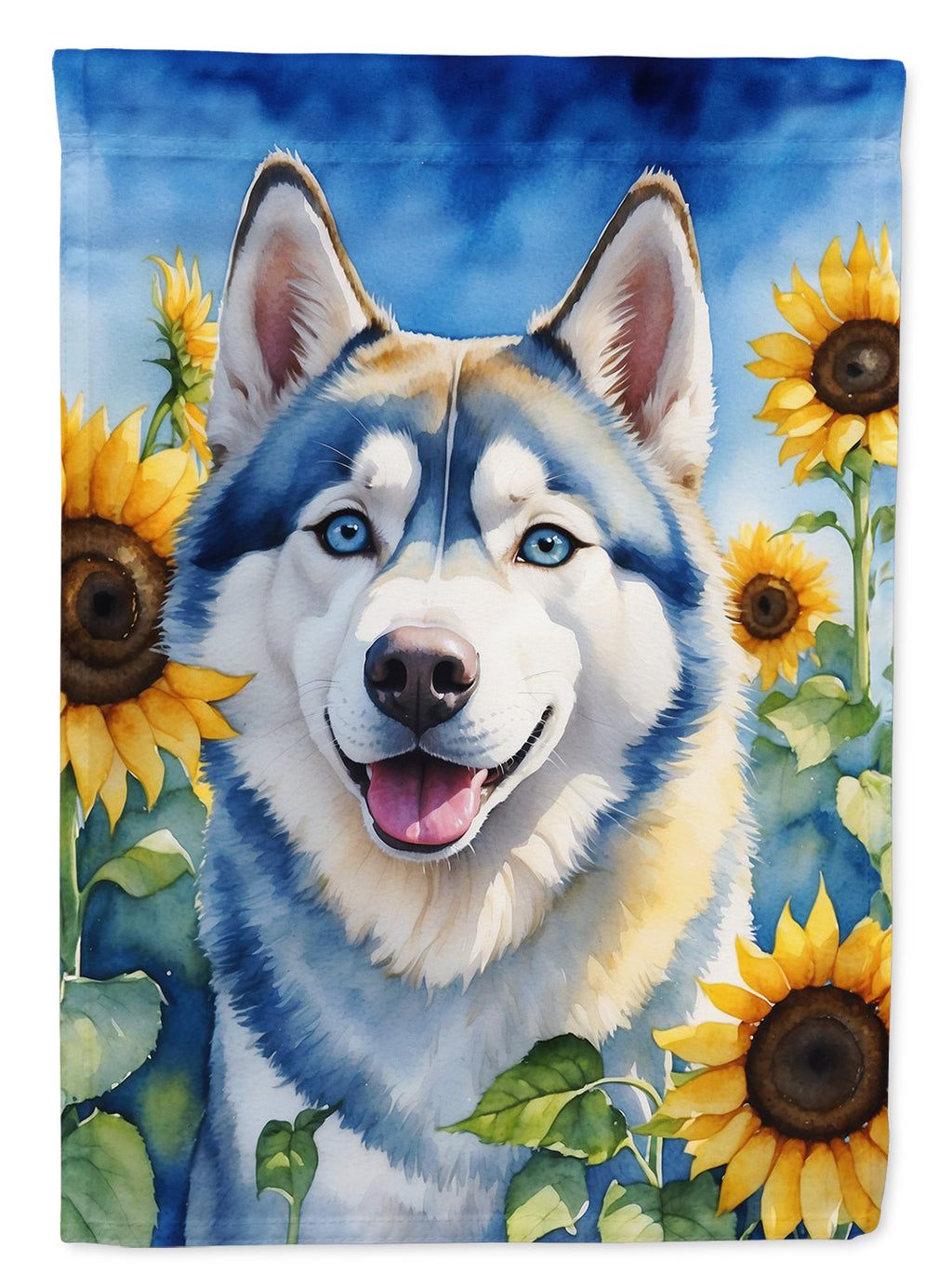 Siberian Husky in Sunflowers House Flag 28x40 Porch Sleeve Pole Decorative Outside Yard Banner Artwork Wall Hanging, Polyester