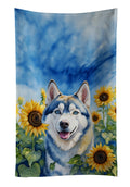 Siberian Husky in Sunflowers Kitchen Towel Velour Plush Front and Cotton Loop Back Machine Washable