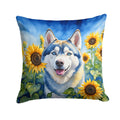 Siberian Husky in Sunflowers Decorative Throw Pillow 14x14 Indoor Outdoor Accent Cushion, Fabric Cover with Insert for Sofa, Bed, Porch & Living Room