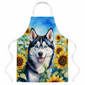 Siberian Husky in Sunflowers Apron Cooking Kitchen Server Baking Crafts Gardening for Adult Women Men, Unisex, Large, Multicolor
