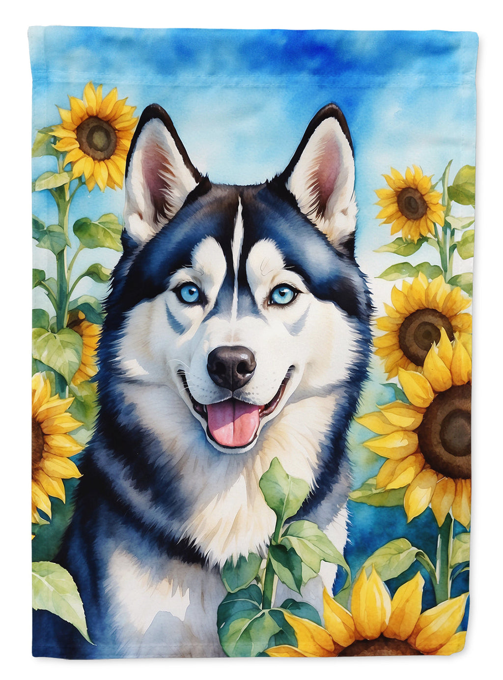 Siberian Husky in Sunflowers House Flag 28x40 Porch Sleeve Pole Decorative Outside Yard Banner Artwork Wall Hanging, Polyester