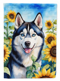 Siberian Husky in Sunflowers House Flag 28x40 Porch Sleeve Pole Decorative Outside Yard Banner Artwork Wall Hanging, Polyester