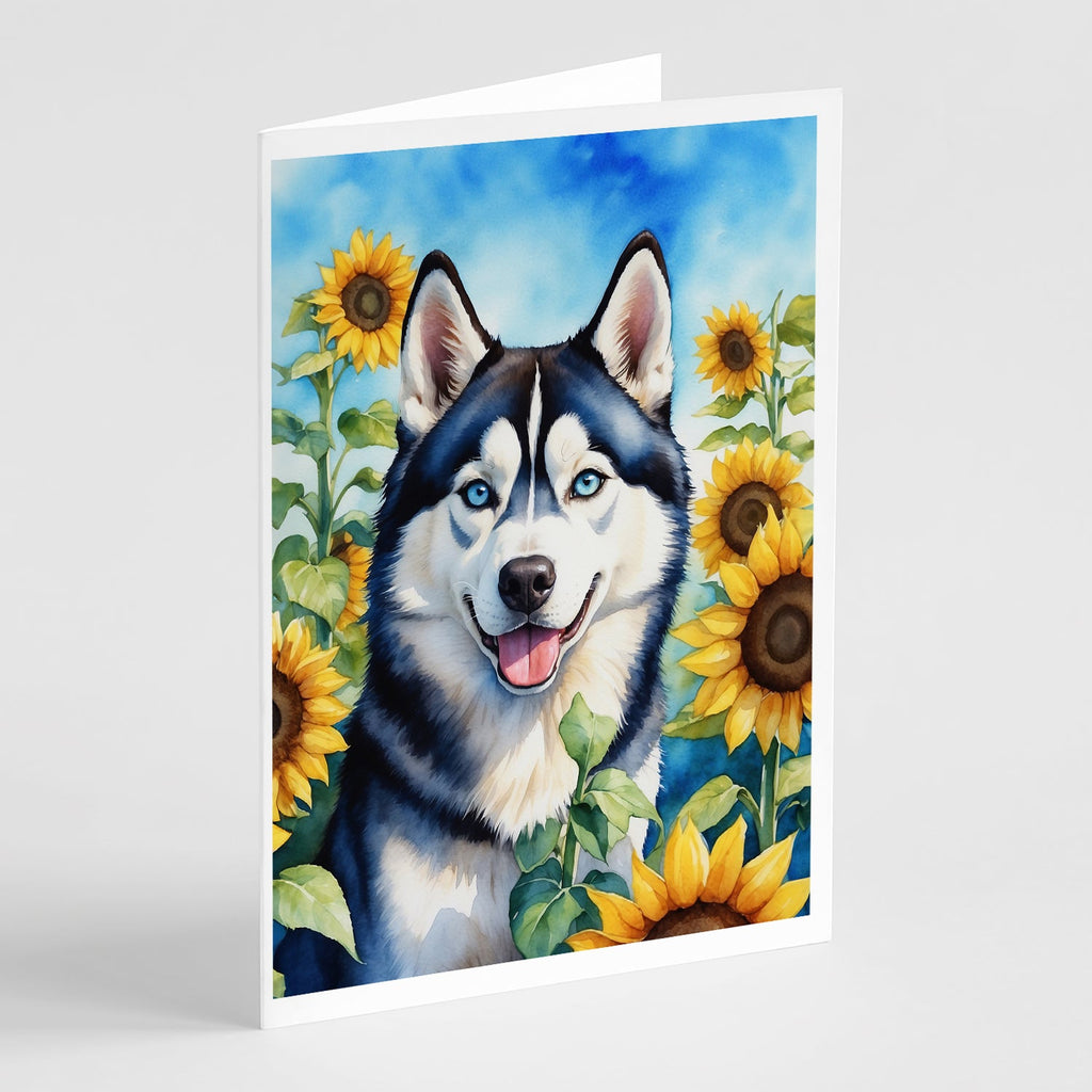 Siberian Husky in Sunflowers Greeting Cards Pack of 8 Blank Cards with Envelopes Whimsical A7 Size 5x7