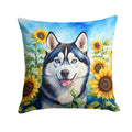 Siberian Husky in Sunflowers Decorative Throw Pillow 18x18 Indoor Outdoor Accent Cushion, Fabric Cover with Insert for Sofa, Bed, Porch & Living Room