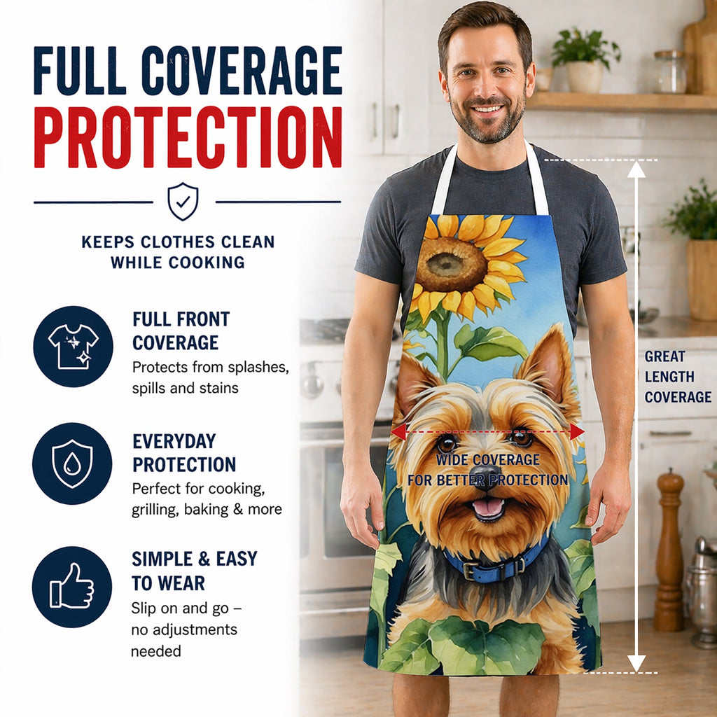 Silky Terrier in Sunflowers Apron Cooking Kitchen Server Baking Crafts Gardening for Adult Women Men, Unisex, Large, Multicolor