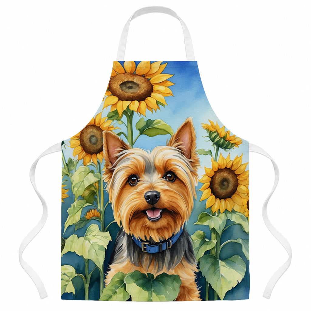 Silky Terrier in Sunflowers Apron Cooking Kitchen Server Baking Crafts Gardening for Adult Women Men, Unisex, Large, Multicolor