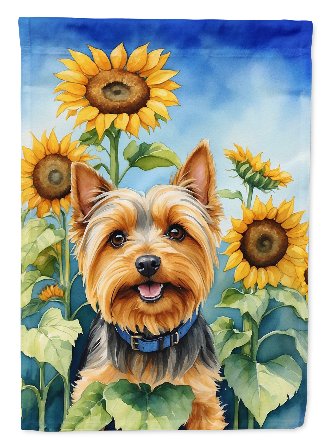 Silky Terrier in Sunflowers House Flag 28x40 Porch Sleeve Pole Decorative Outside Yard Banner Artwork Wall Hanging, Polyester