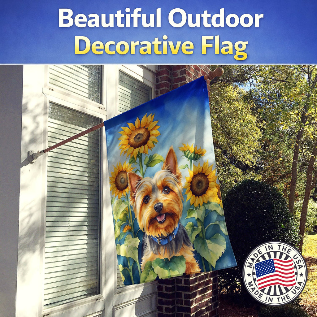 Silky Terrier in Sunflowers House Flag 28x40 Porch Sleeve Pole Decorative Outside Yard Banner Artwork Wall Hanging, Polyester