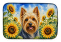 Silky Terrier in Sunflowers Dish Drying Mat Absorbent Dish Drying Mat Pad for Kitchen Counter Dish Drainer Mat for Countertop, 14 x 21", Multicolor