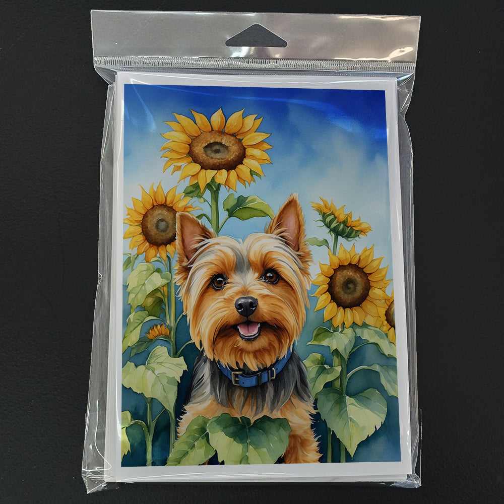 Silky Terrier in Sunflowers Greeting Cards Pack of 8 Blank Cards with Envelopes Whimsical A7 Size 5x7