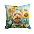 Silky Terrier in Sunflowers Decorative Throw Pillow 14x14 Indoor Outdoor Accent Cushion, Fabric Cover with Insert for Sofa, Bed, Porch & Living Room