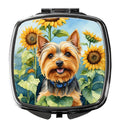 Silky Terrier in Sunflowers Compact Mirror Decorative Travel Makeup Mirror for Women Girls Gifts Pocket Makeup Mirror Folding Handheld