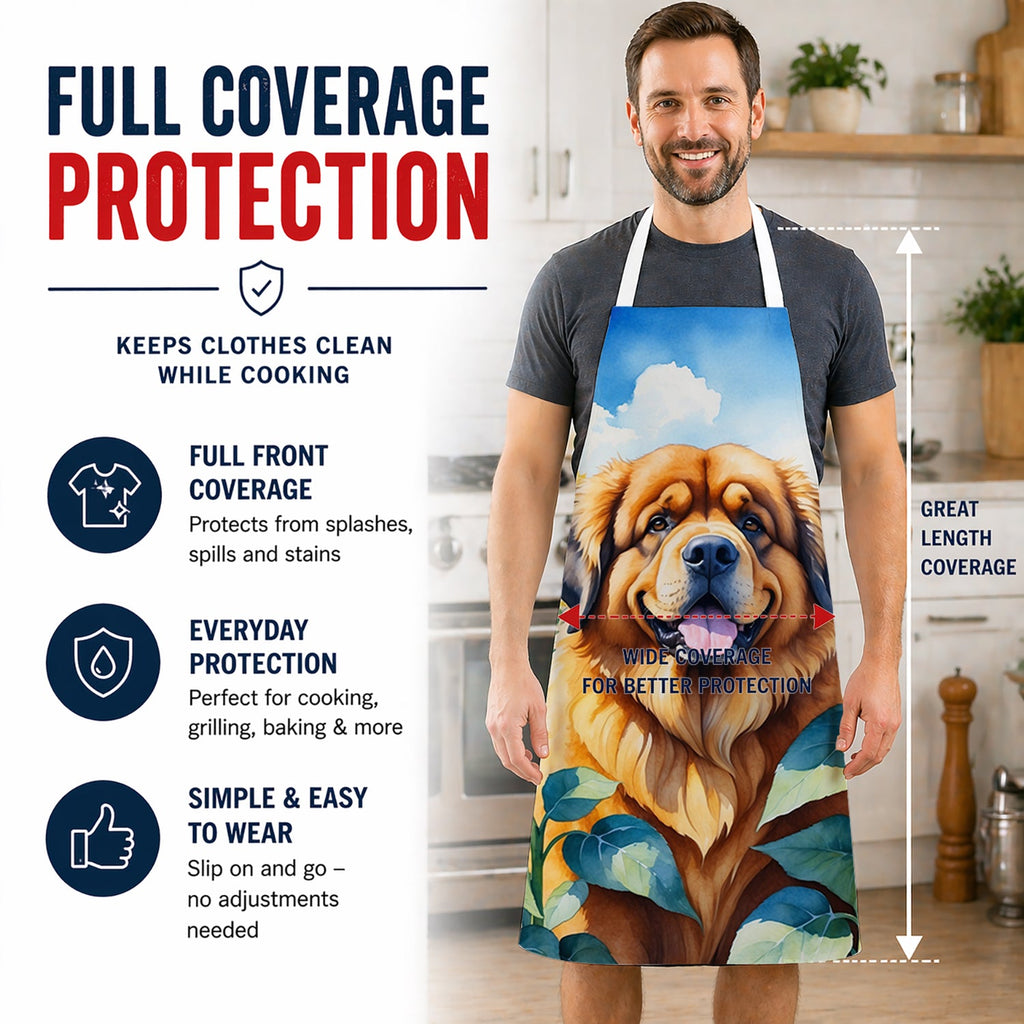 Tibetan Mastiff in Sunflowers Apron Cooking Kitchen Server Baking Crafts Gardening for Adult Women Men, Unisex, Large, Multicolor