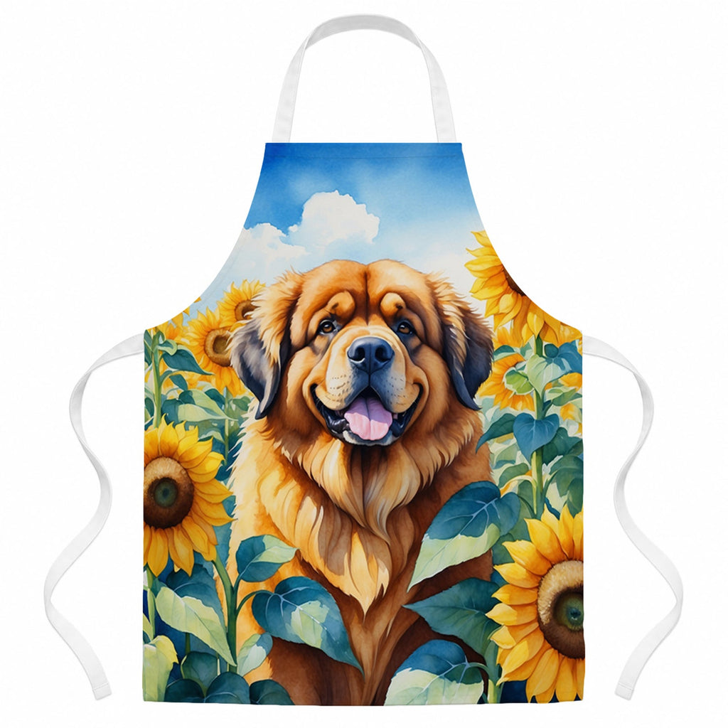 Tibetan Mastiff in Sunflowers Apron Cooking Kitchen Server Baking Crafts Gardening for Adult Women Men, Unisex, Large, Multicolor