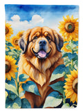 Tibetan Mastiff in Sunflowers House Flag 28x40 Porch Sleeve Pole Decorative Outside Yard Banner Artwork Wall Hanging, Polyester