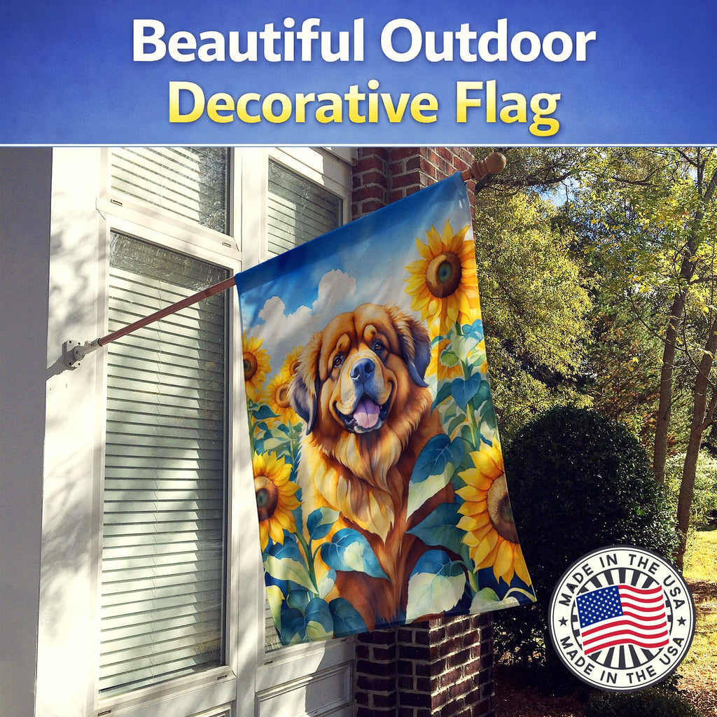 Tibetan Mastiff in Sunflowers House Flag 28x40 Porch Sleeve Pole Decorative Outside Yard Banner Artwork Wall Hanging, Polyester