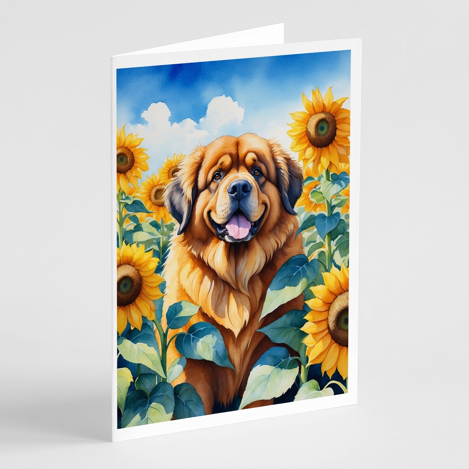 Tibetan Mastiff in Sunflowers Greeting Cards Pack of 8 Blank Cards with Envelopes Whimsical A7 Size 5x7