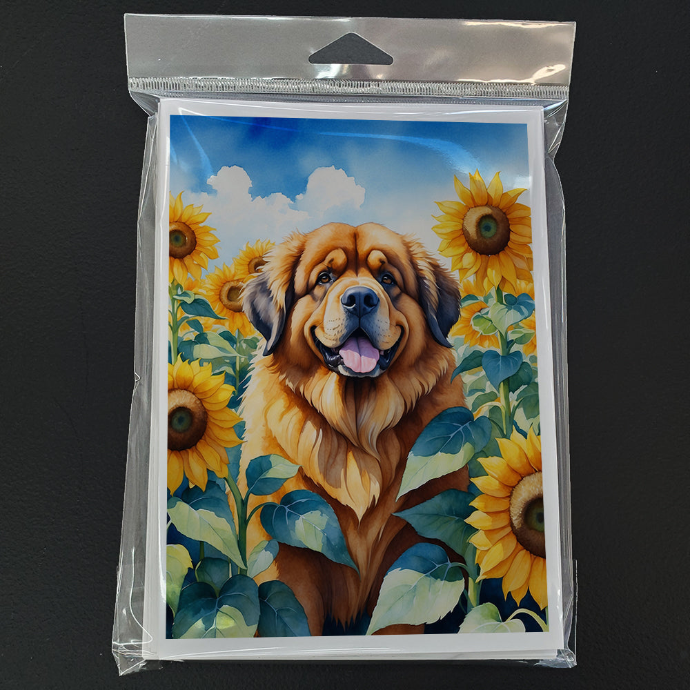 Tibetan Mastiff in Sunflowers Greeting Cards Pack of 8 Blank Cards with Envelopes Whimsical A7 Size 5x7