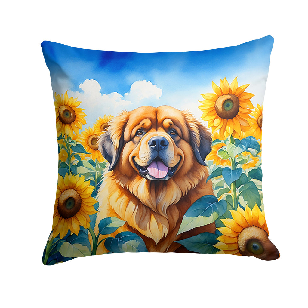 Tibetan Mastiff in Sunflowers Decorative Throw Pillow 14x14 Indoor Outdoor Accent Cushion, Fabric Cover with Insert for Sofa, Bed, Porch & Living Room