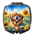 Tibetan Mastiff in Sunflowers Compact Mirror Decorative Travel Makeup Mirror for Women Girls Gifts Pocket Makeup Mirror Folding Handheld