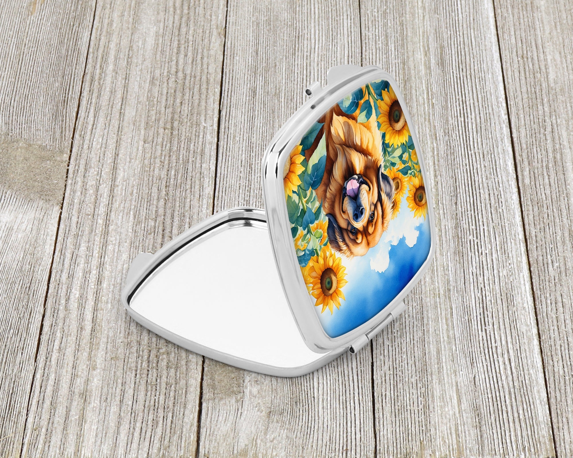 Tibetan Mastiff in Sunflowers Compact Mirror Decorative Travel Makeup Mirror for Women Girls Gifts Pocket Makeup Mirror Folding Handheld