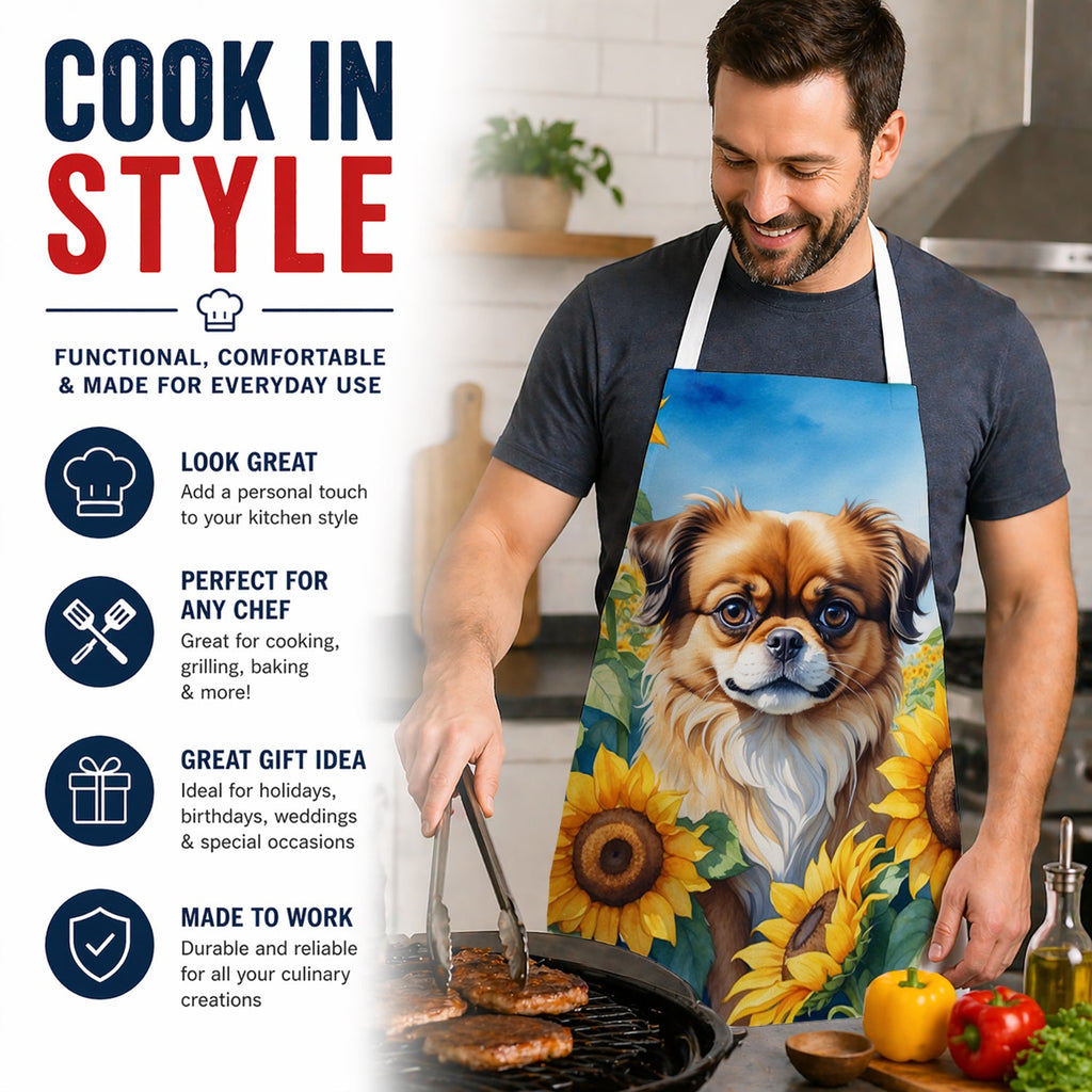 Tibetan Spaniel in Sunflowers Apron Cooking Kitchen Server Baking Crafts Gardening for Adult Women Men, Unisex, Large, Multicolor