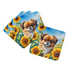 Tibetan Spaniel in Sunflowers Foam Coasters Set of 4 Cup Coasters for Indoor Outdoor, Tabletop Protection, Anti Slip, Mouse pad Material